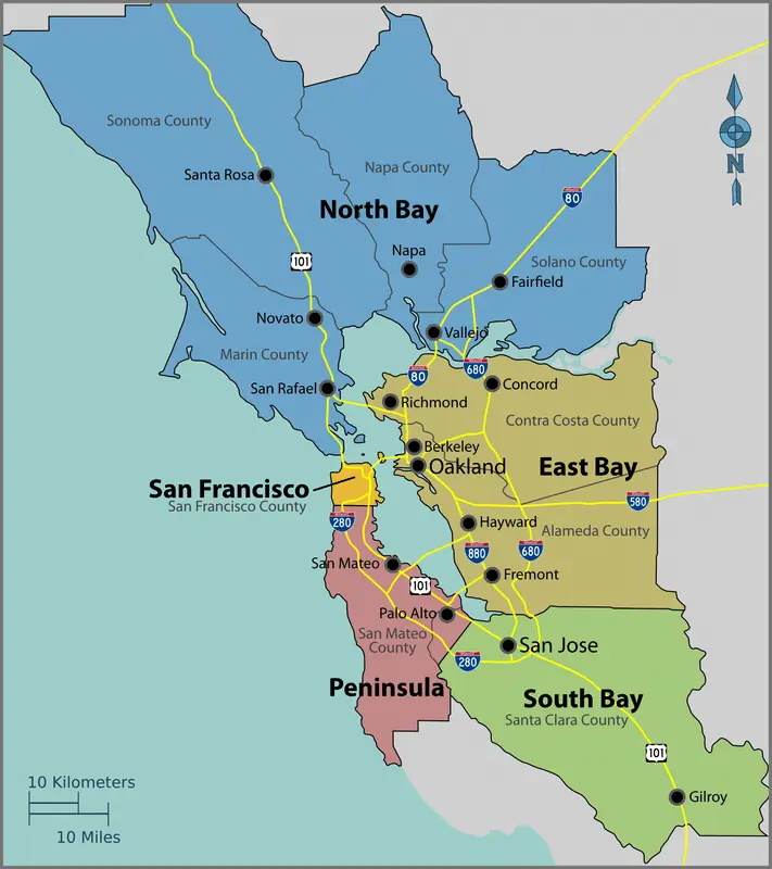Map of the San Francisco Bay Area service area